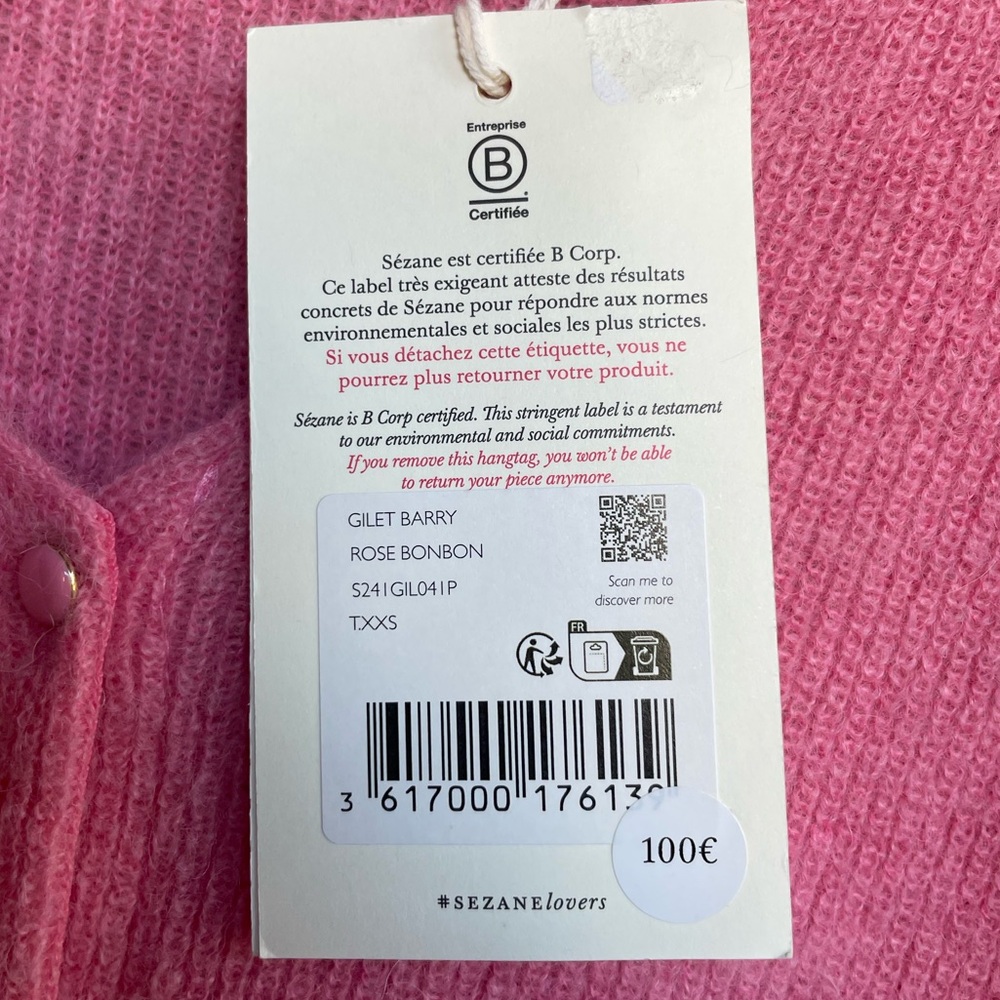 SEZANE NWT Rose Pink Alpaca Mohair Wool Reversible V Neck Barry Cardigan Sweater - Picture 13 of 16